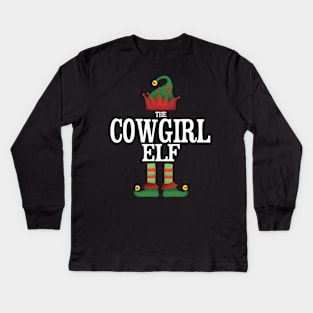 Cowgirl Elf Matching Family Group Christmas Party Pajamas Kids Long Sleeve T-Shirt